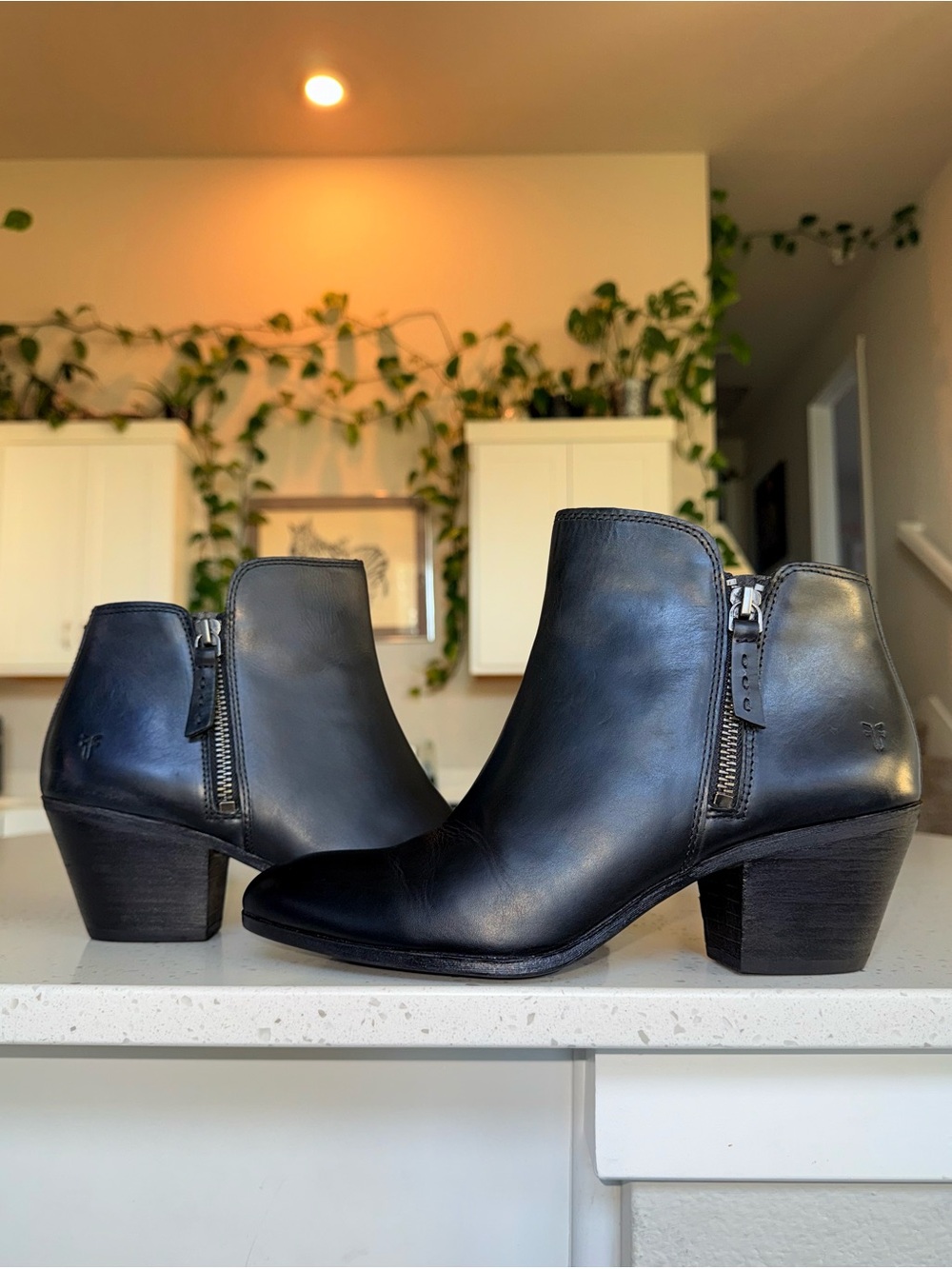 Frye Judith Black Leather Side-Zip Women's Ankle Booties